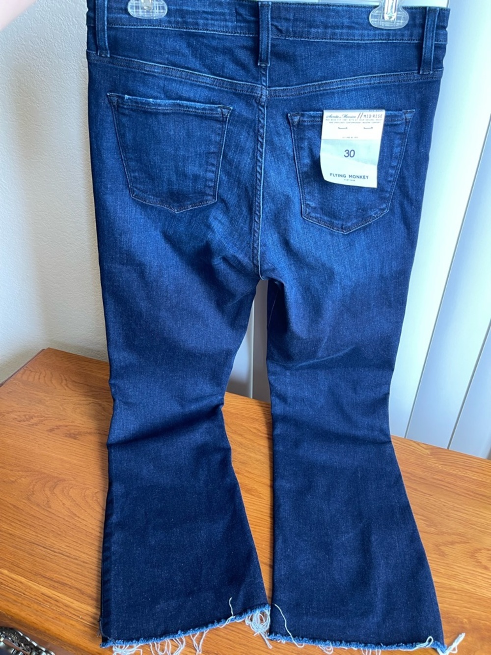 NWT Flying Monkey Santa Monica Mid-Rise Jeans Size 30 Blue Denim Black Panel Hem - Picture 5 of 14